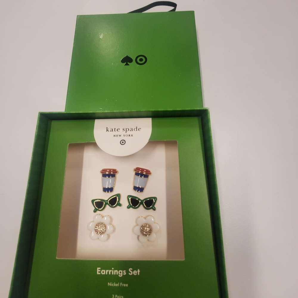 Kate Spade/Target Earrings Set with Green and White Designs